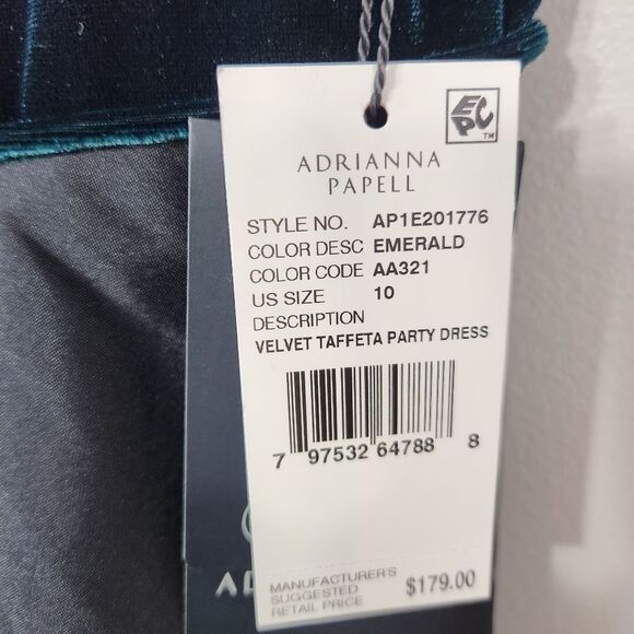 Adrianna Papell Emerald Velvet Taffeta Party Dress Size 10 NWT Wedding Holiday - Picture 9 of 13